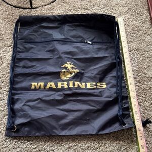 Marines Navy Blue and Gold Drawstring Backpack with Zipper